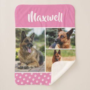 Cute Photo Collage Pet Dog Name Sherpa Blanket