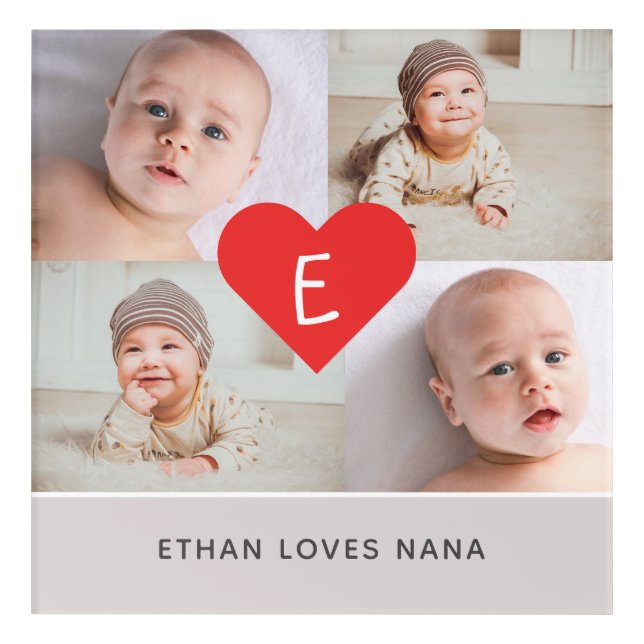 Cute Photo Collage with Monogram Acrylic Print (Front)