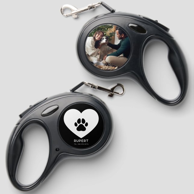 Cute Photo Dogs Name and Paw Custom Retractable Pet Leash (Front & Back)