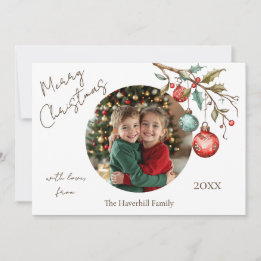 Cute Photo Elegant Script Watercolor Christmas Holiday Card