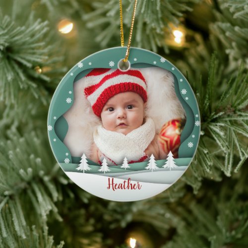 Cute Photo Frame First Christmas as Grandparents Ceramic Ornament