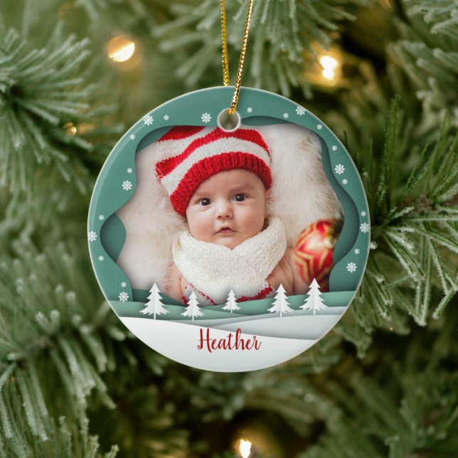 Cute Photo Frame First Christmas as Grandparents Ceramic Ornament (Tree)