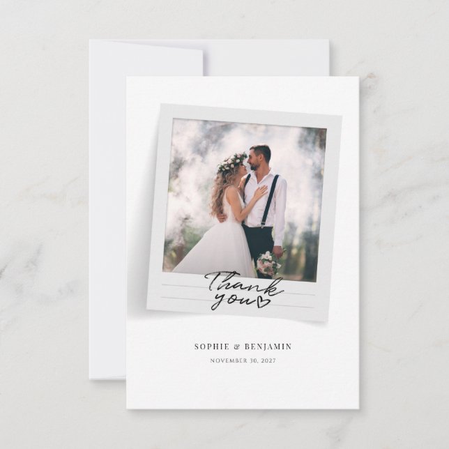 Cute Photo Frame Hand-Lettered Wedding Thank You Card (Front)
