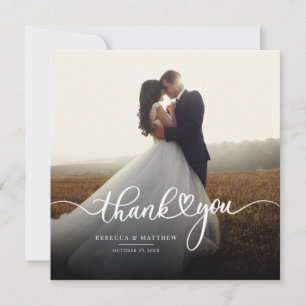 Cute Photo Hand-Lettered Wedding Thank You Note Card