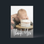 Cute photo handlettering 1st birthday Custom note Thank You Card<br><div class="desc">Celebrate your little one’s milestone with this custom cute first birthday thank you note card featuring your child’s photo and charming handlettered script typography. Personalize with your baby’s name, photo, and message to send heartfelt thanks to family and friends. The sweet and modern design is perfect for boys or girls,...</div>