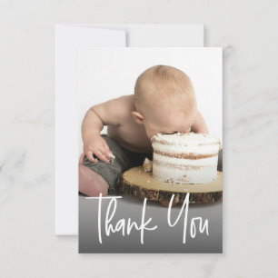Cute photo handlettering First birthday small Thank You Card