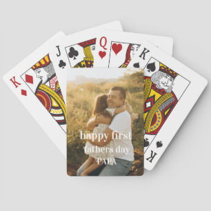 Cute photo happy first fathers day papa poker cards
