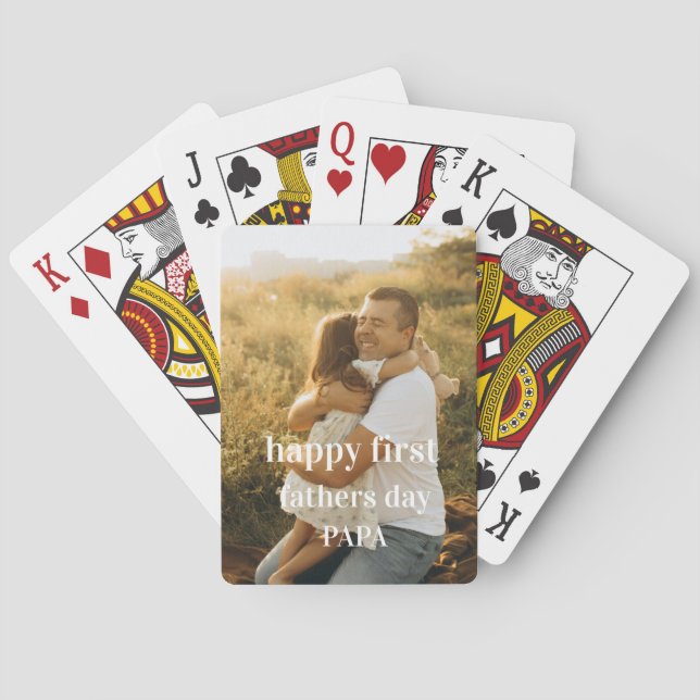Cute photo  happy first fathers day papa poker cards (Back)