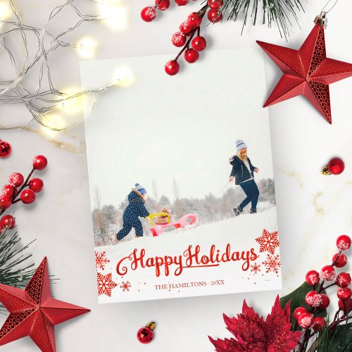 Cute Photo Happy Holidays Snowflake Christmas Postcard