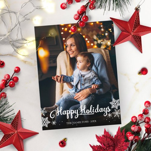 Cute Photo Happy Holidays Snowflake Christmas Postcard