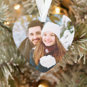 Cute Photo Keepsake Heart Our First Christmas Ornament