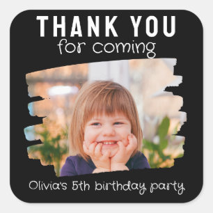 Cute Photo Kids Birthday Party Thank You Favor Square Sticker