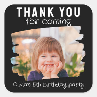 Cute Photo Kids Birthday Party Thank You Favor Square Sticker