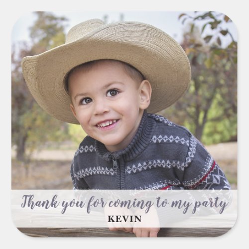 Cute Photo Kids Birthday Party Thank You Square Sticker