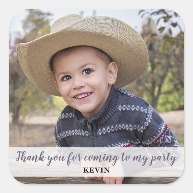 Cute Photo Kids Birthday Party Thank You Square Sticker (Front)
