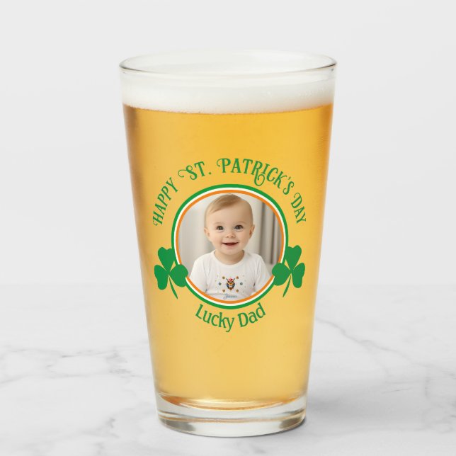 Cute Photo Lucky Dad Clover St Patricks Day  Glass (Front Filled)