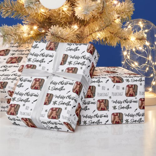 Cute photo no peaking Christmas pattern white Wrapping Paper