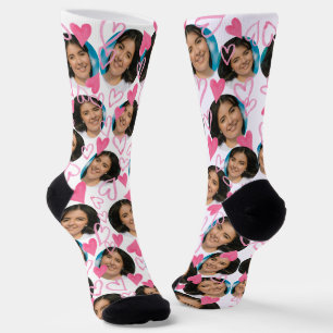 Cute Photo of Girlfriend to Boyfriend Pink Hearts Socks