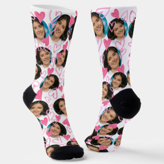 Cute Photo of Girlfriend to Boyfriend Pink Hearts  Socks