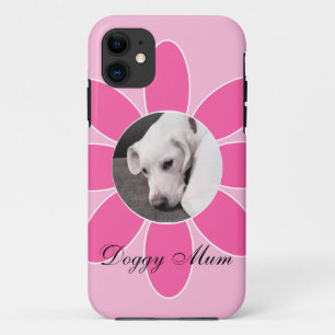 Cute Photo of Puppy Dog in Hot Pink Mum Frame iPhone 11 Case