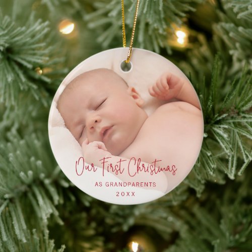 Cute Photo Our First Christmas as Grandparents Ceramic Ornament