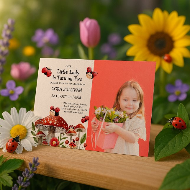 Cute Photo Our Little Ladybug Girl Birthday Invitation (Creator Uploaded)