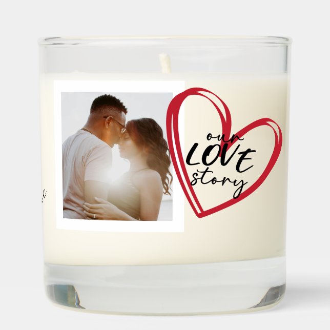 Cute Photo "Our Love Story" Valentines Heart  Scented Candle (Right)