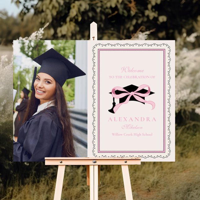 Cute Photo Pink Coquette  Bow Graduation Foam Board (Creator Uploaded)