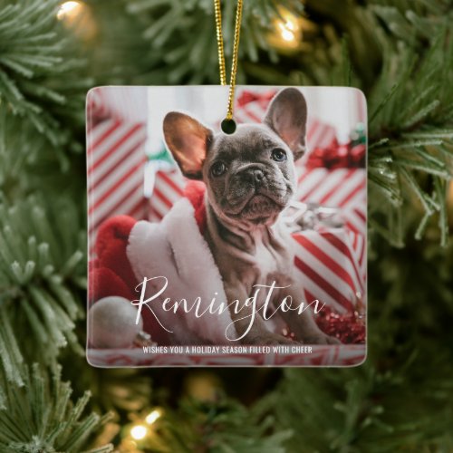 Cute Photo Puppy Dog First Christmas Ceramic Ornament