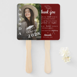 Cute Photo Quote Red Class of 2026 Graduation Hand Fan