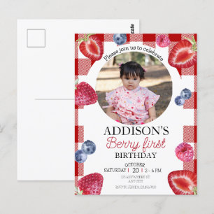 Cute Photo Red Blue Berry Sweet 1st Birthday Postcard
