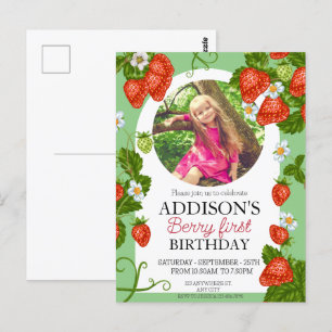 Cute Photo Red Blue Berry Sweet 1st Birthday Postcard
