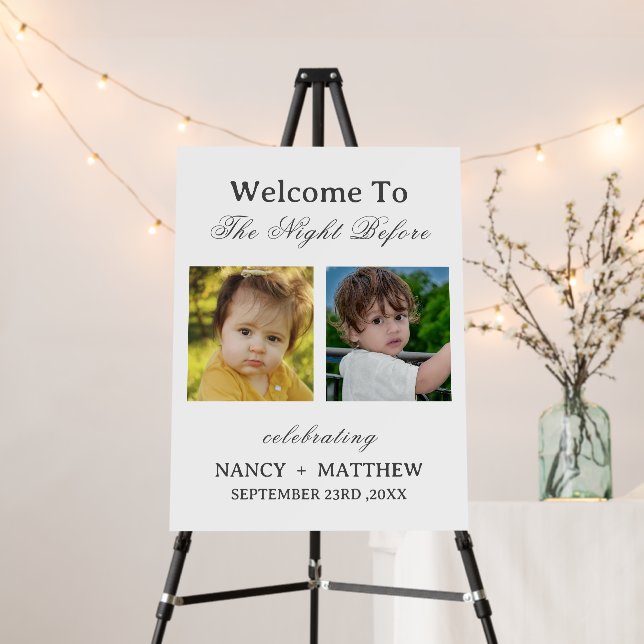Cute Photo Rehearsal Dinner Welcome Sign (In Situ (Stand))