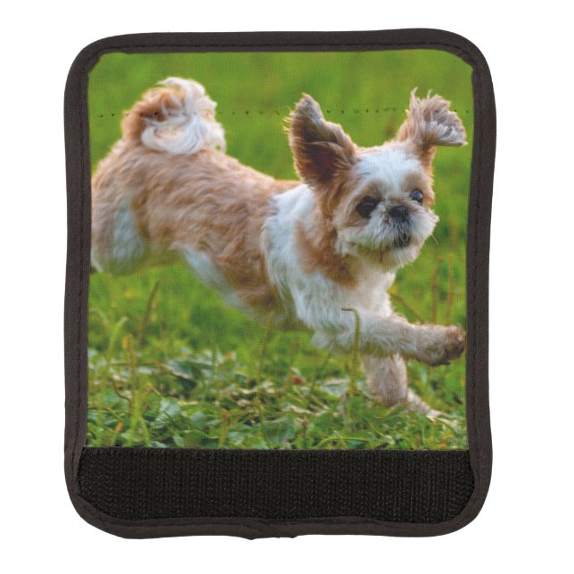 Cute Photo Running Shih Tzu Dog Luggage Handle Wrap (Front)
