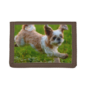 Cute Photo Running Shih Tzu Dog Tri-fold Wallet