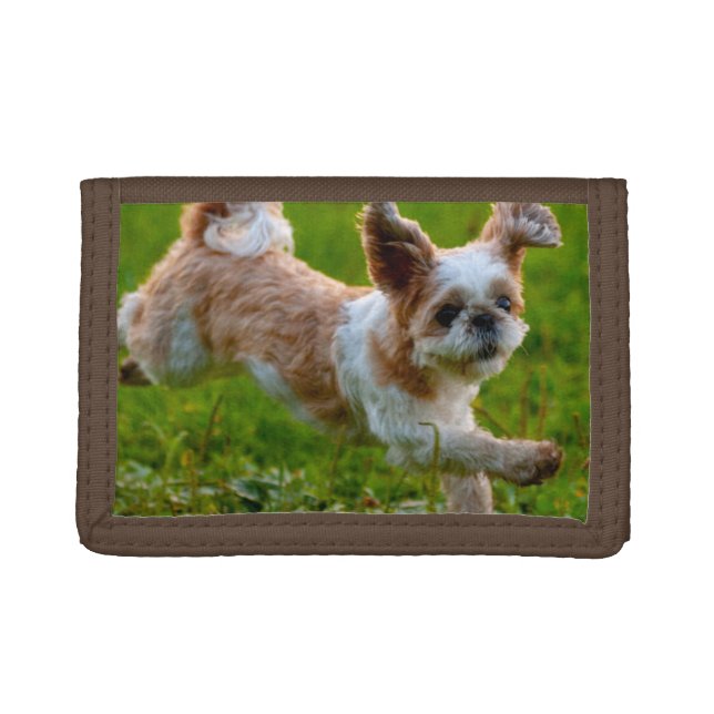 Cute Photo Running Shih Tzu Dog Trifold Wallet (Front)