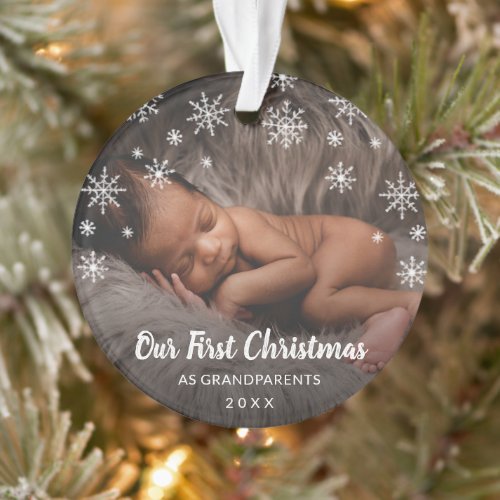 Cute Photo Snowflakes Grandparents First Christmas Ornament