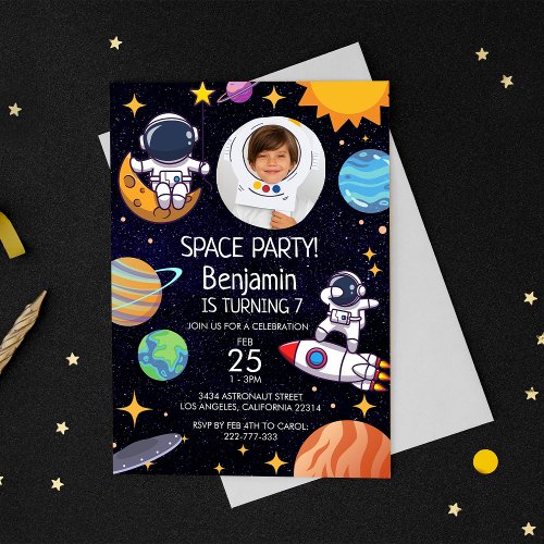 Cute Photo Space Party Any Age Birthday Invitation