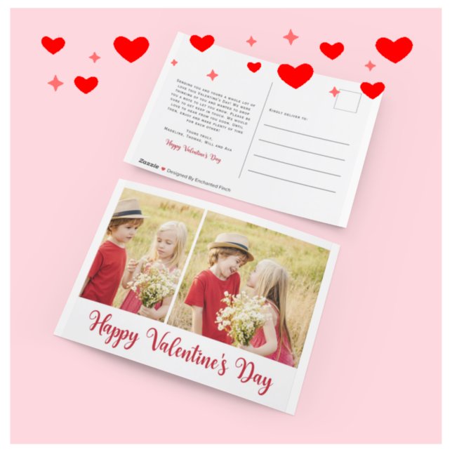 Cute Photo Valentines Day Brush Script Postcard (Creator Uploaded)
