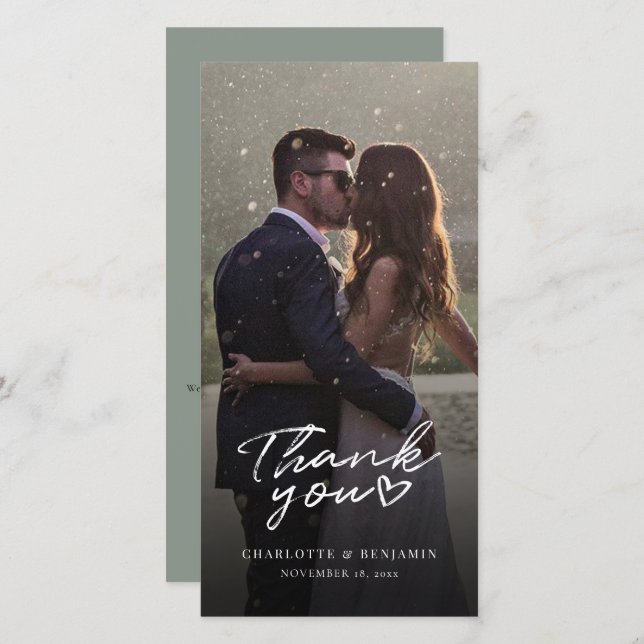 Cute Photo Wedding Script Thank You Card (Front/Back)