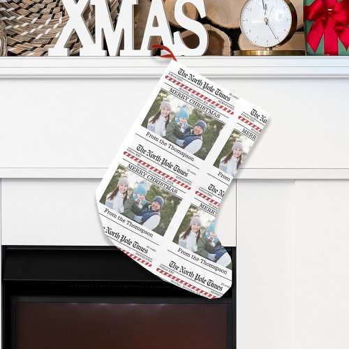 Cute Photo Whimsical Newspaper Candy Cane Print Small Christmas Stocking