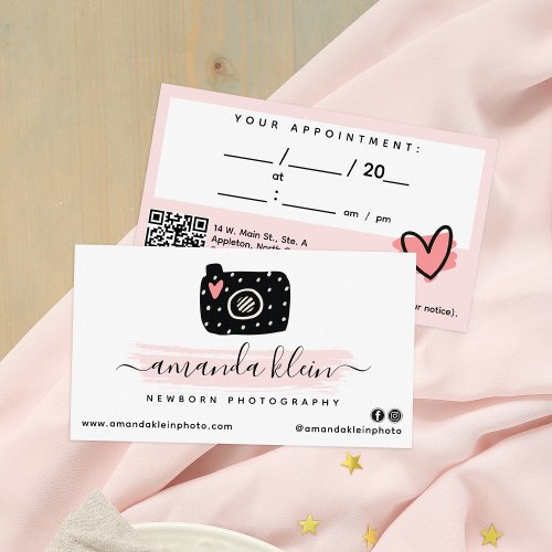 Cute Photographer Camera Black  Pink Appointment Business Card