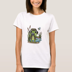 Cute Photographer Frog with Camera, Dragonfly T-Shirt