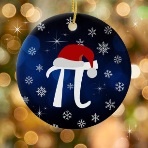 Cute Pi Symbol with Santa Hat Ceramic Ornament