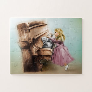 Cute Piano Girl, Elegant Vintage Art for Kids Jigsaw Puzzle