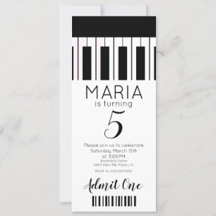 Cute Piano Music Ticket Style Party Invitation