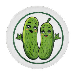 Cute Pickle Couple Funny Kawaii Pickles Cutting Board