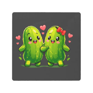 Cute Pickle Couple Funny Kawaii Pickles Metal Print
