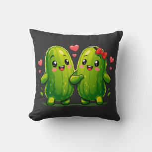 Cute Pickle Couple Funny Kawaii Pickles T-Shirt fo Throw Pillow