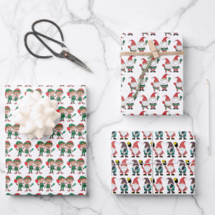 Cute Pickleball Christmas Elves and Gnomes Wrapping Paper Sheets